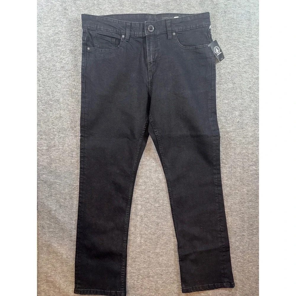Volcom Mens Solver Modern Straight Stretch Denim Black Jeans Dark Wash 34x32 NEW